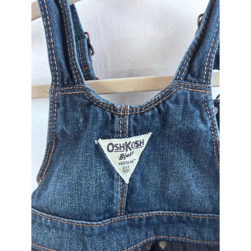 OshKosh B'gosh Denim Tulle Dress 18M Blue Heart Print Overall Skirt Toddler Girl
